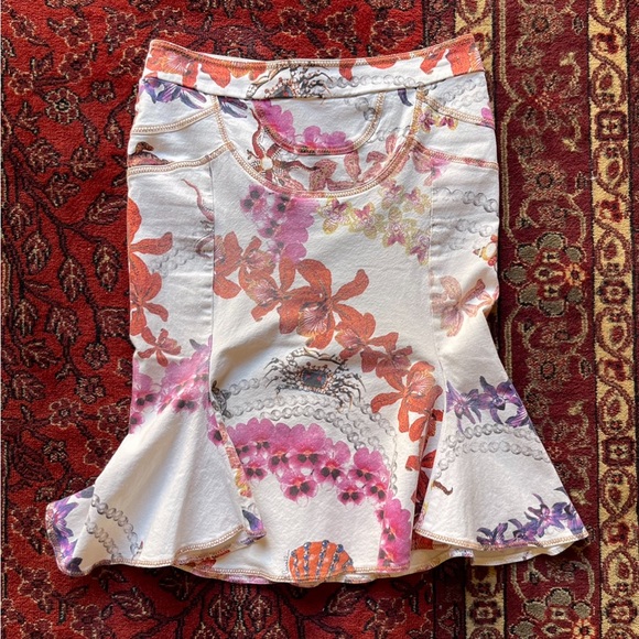 ROBERTO CAVALLI Vintage Orchid Jeweled Sea Life Gored Sexy Denim Skirt U… - Picture 2 of 15